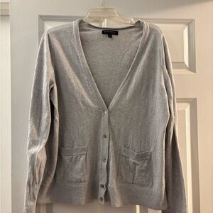 Banana Republic Light Gray V-Neck Button Front Cardigan